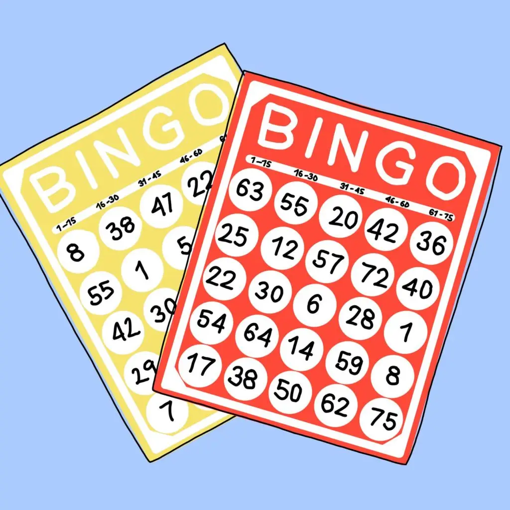 yellow and red Bingo card