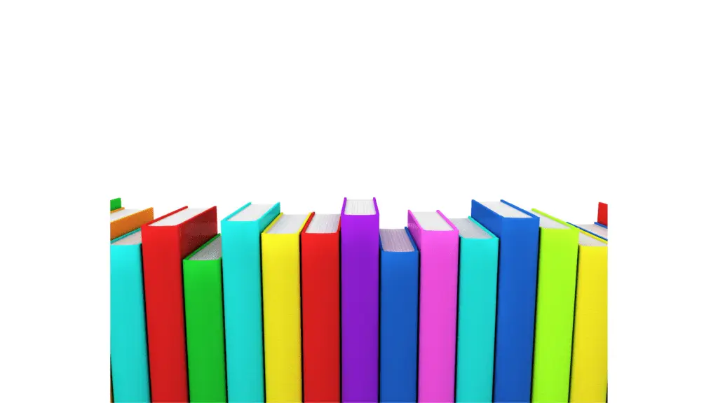 colorful books, spines out