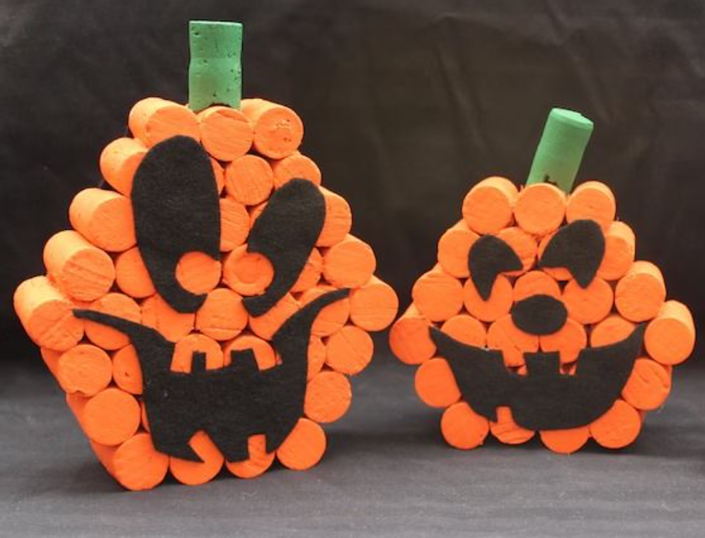 jack-o-lanterns made from wine corks ,glue, paint and felt