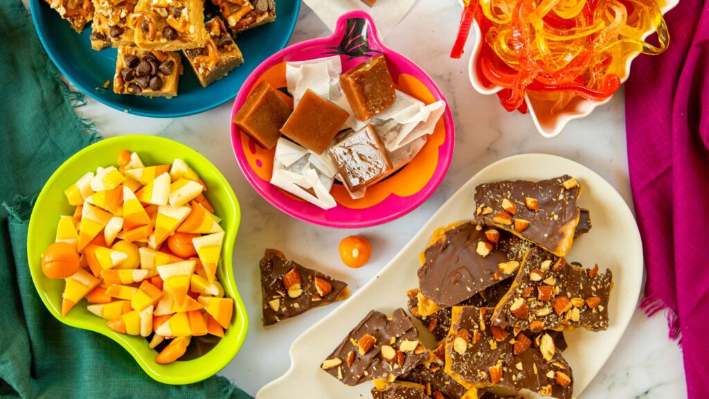candies in bowls with fall theme