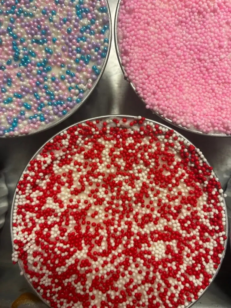 3 colorful dot cakes