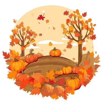 autumn-landscape-with-pumpkins-trees-leaves